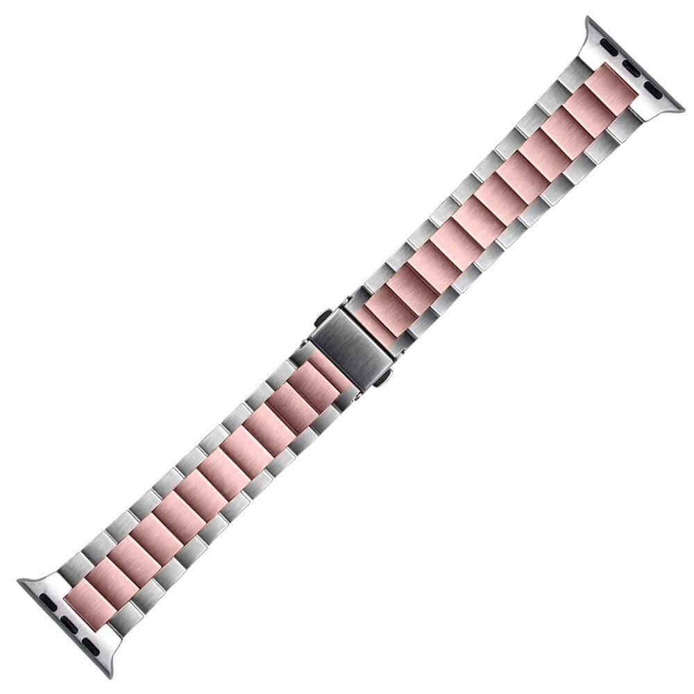 Stalen schakelband - Zilver met ros&eacute; - Geschikt voor Apple watch 44mm / 45mm&nbsp;/ 46mm / 49mm