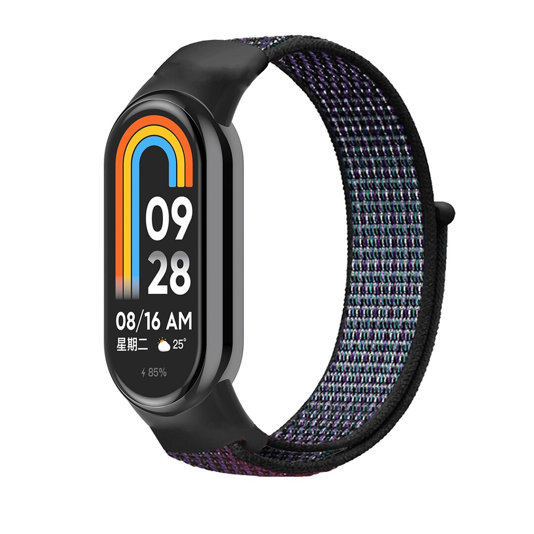 Sport loop nylon bandje - Zwart met paars - Xiaomi Smart Band 8 / 9 / 10