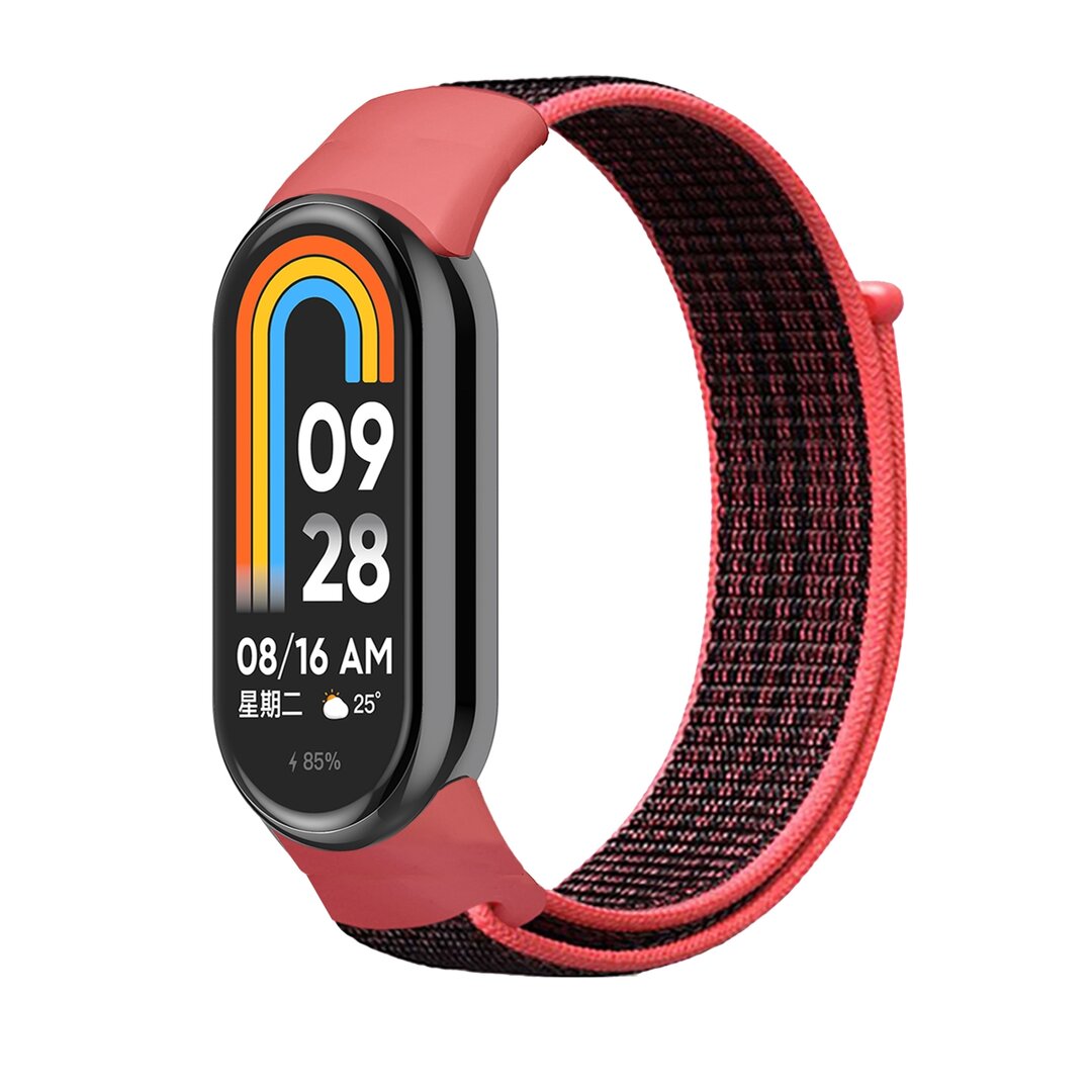 Sport loop nylon bandje - Zwart met lichtrood - Xiaomi Smart Band 8 / 9 / 10