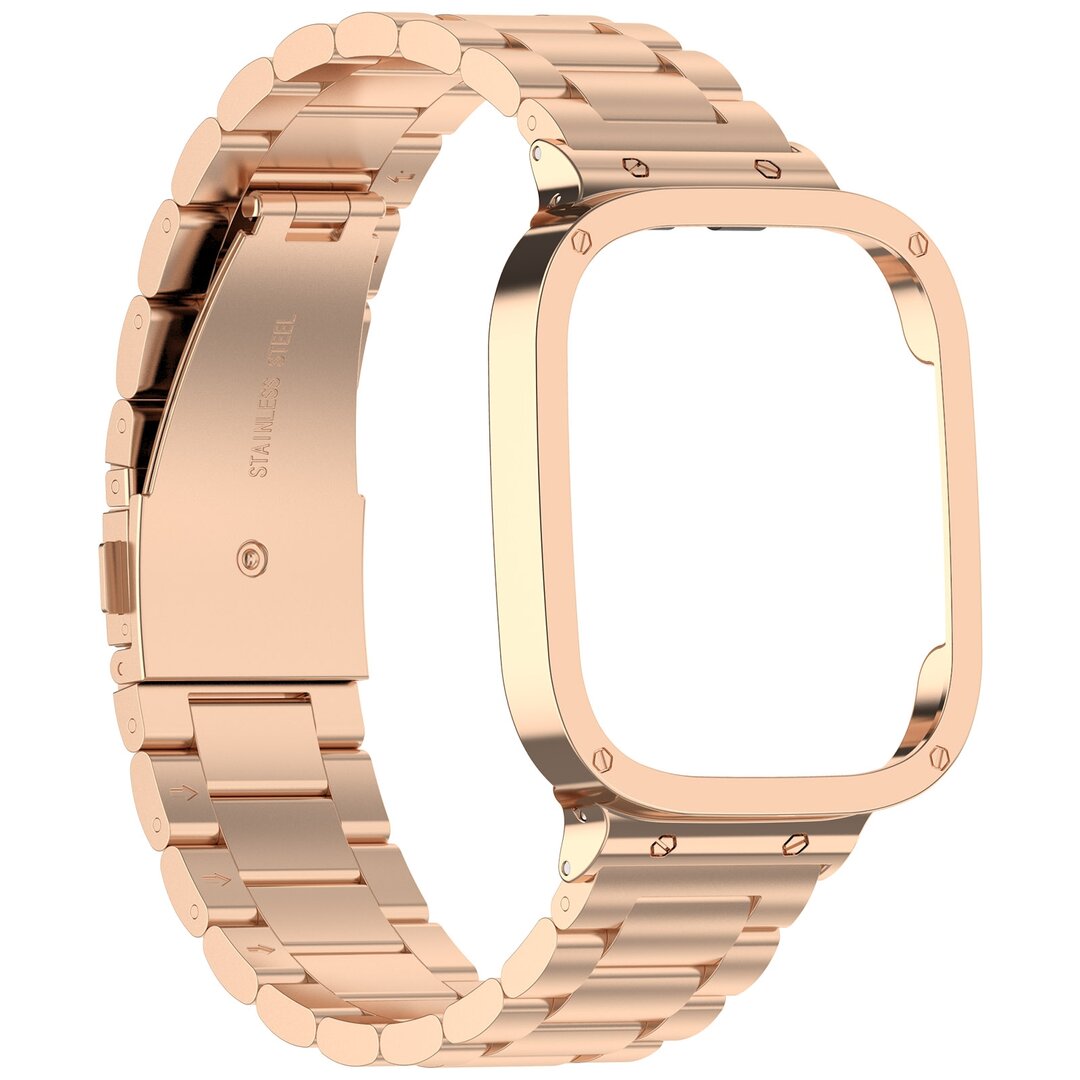 Stalen schakelband met case - Ros&eacute; / champagne goud - Xiaomi Redmi Watch 3