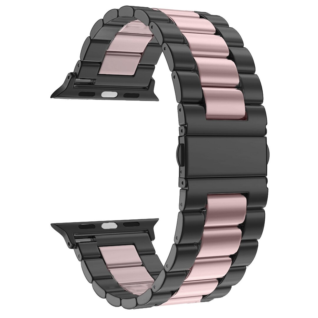 Stalen schakelband - Zwart met roze - Geschikt voor Apple watch 44mm / 45mm&nbsp;/ 46mm / 49mm