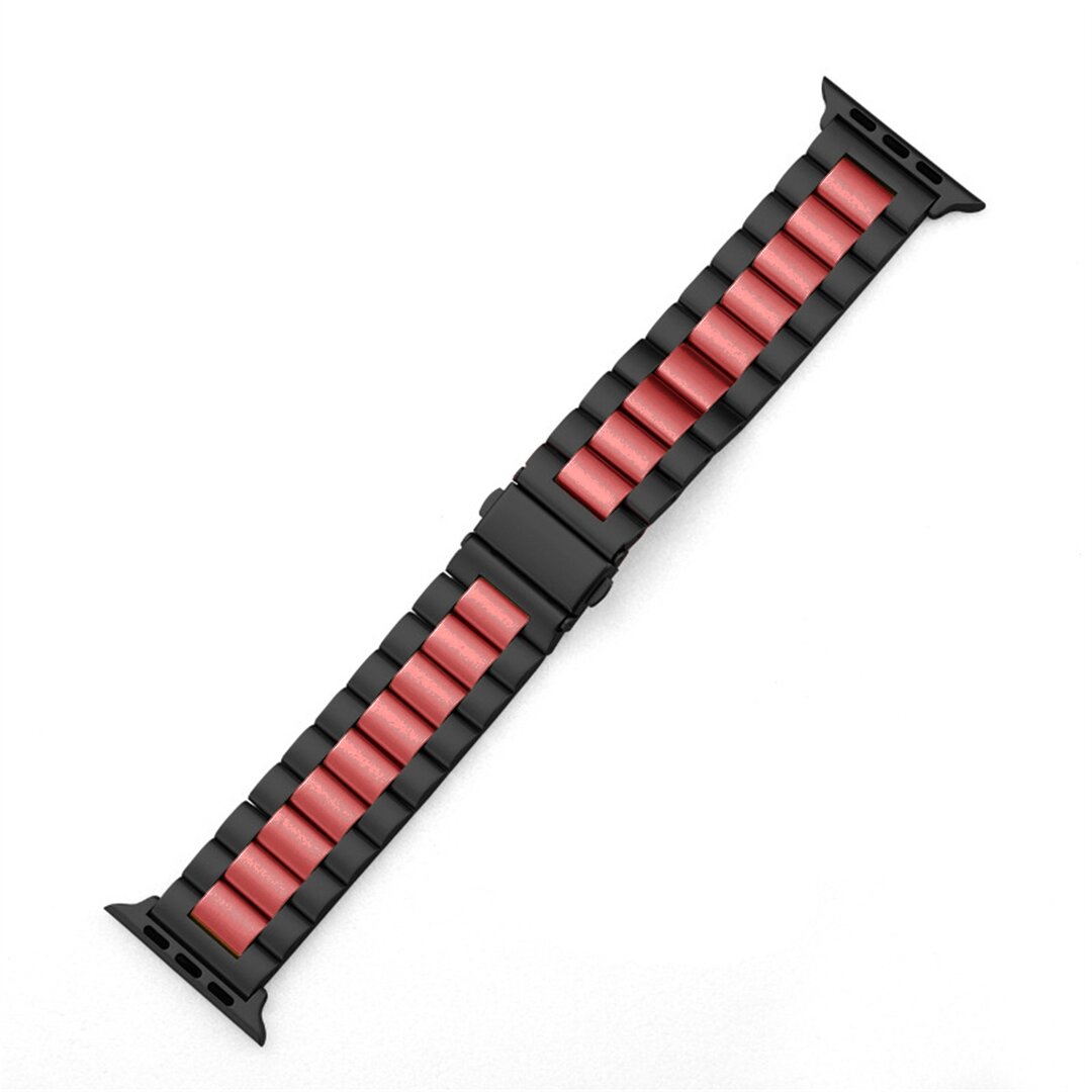 Stalen schakelband - Zwart met rood - Geschikt voor Apple watch 44mm / 45mm&nbsp;/ 46mm / 49mm