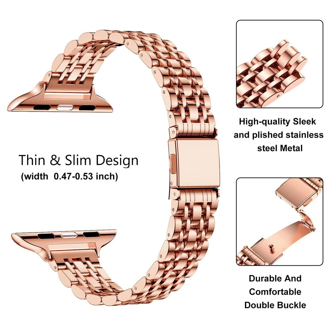 Stalen slim fit band - Ros&eacute; goud - Geschikt voor Apple watch 44mm / 45mm&nbsp;/ 46mm / 49mm