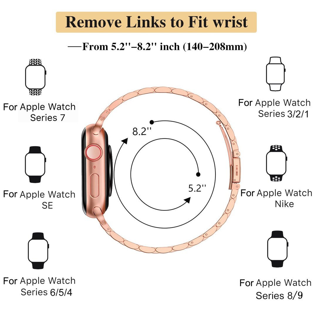 Stalen slim fit band - Ros&eacute; goud - Geschikt voor Apple watch 44mm / 45mm&nbsp;/ 46mm / 49mm