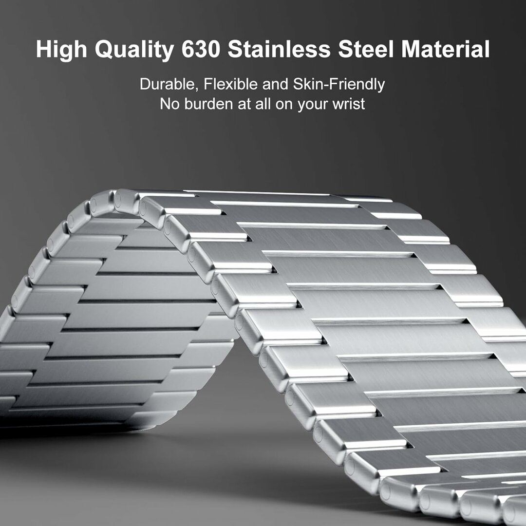 Magnetische stalen band - Zeer sterke magneet - Zilver - Geschikt voor Apple Watch 44mm / 45mm&nbsp;/ 46mm / 49mm