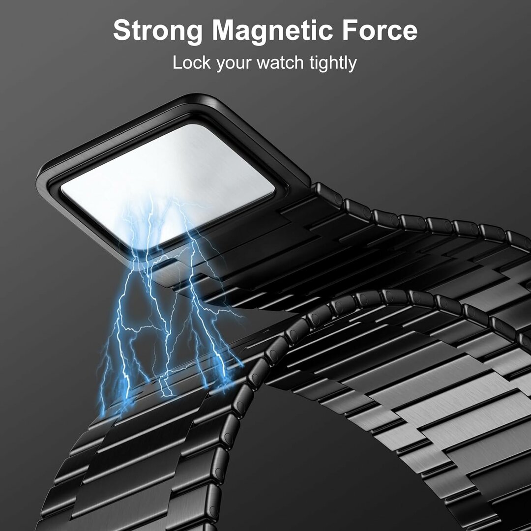 Magnetische stalen band - Zeer sterke magneet - Zwart - Geschikt voor Apple Watch 44mm / 45mm&nbsp;/ 46mm / 49mm