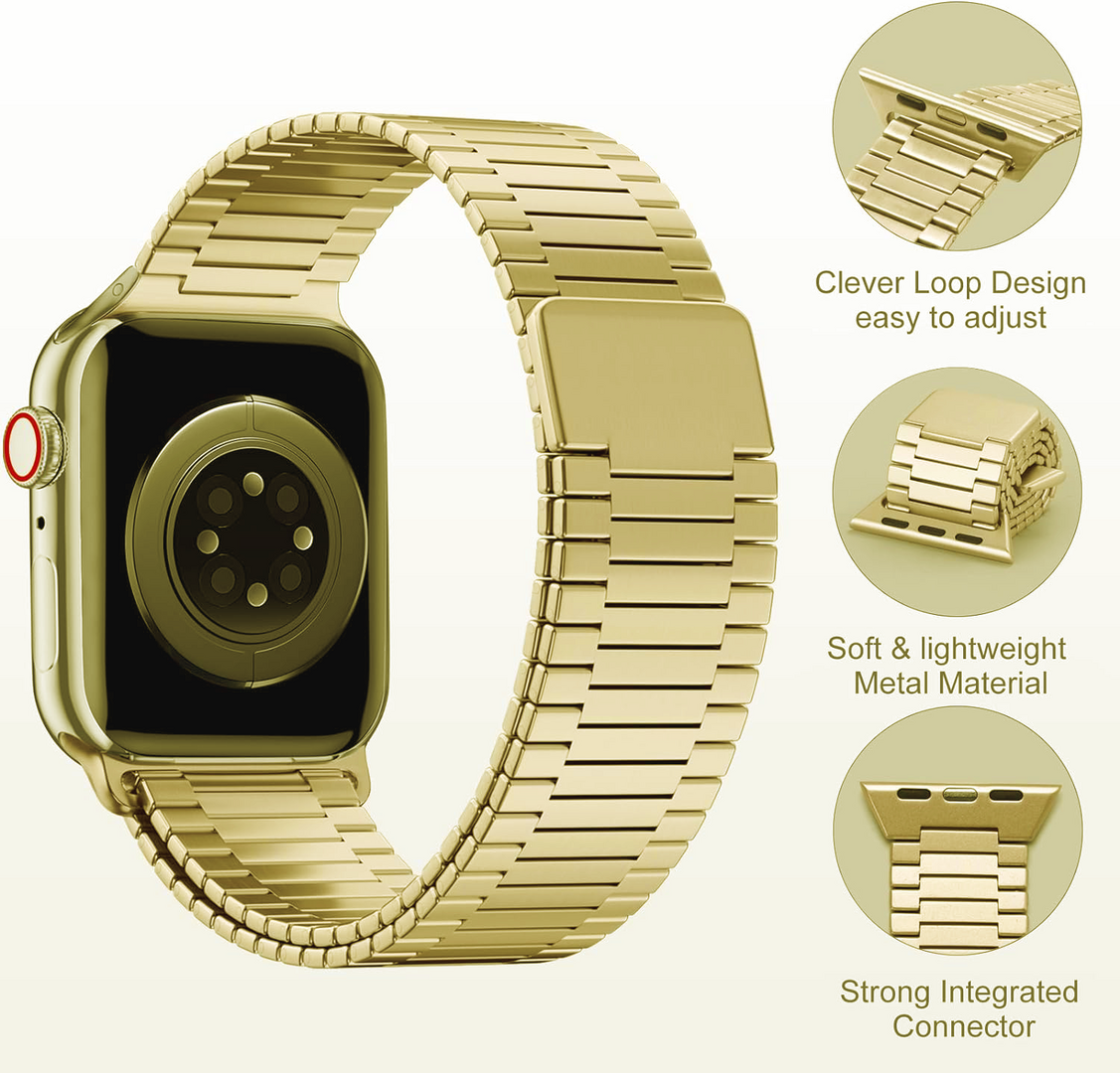 Magnetische stalen band - Zeer sterke magneet - Goud - Geschikt voor Apple Watch 44mm / 45mm&nbsp;/ 46mm / 49mm