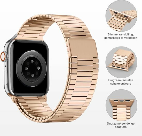 Magnetische stalen band - Zeer sterke magneet - Ros&eacute; goud - Geschikt voor Apple Watch 44mm / 45mm&nbsp;/ 46mm / 49mm