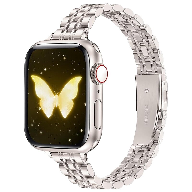 Stalen slim fit band - Sterrenlicht / Starlight - Geschikt voor Apple watch 44mm / 45mm&nbsp;/ 46mm / 49mm