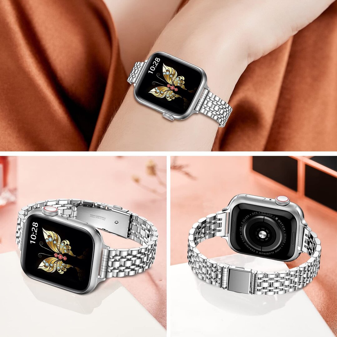 Stalen slim fit band - Sterrenlicht / Starlight - Geschikt voor Apple watch 44mm / 45mm&nbsp;/ 46mm / 49mm