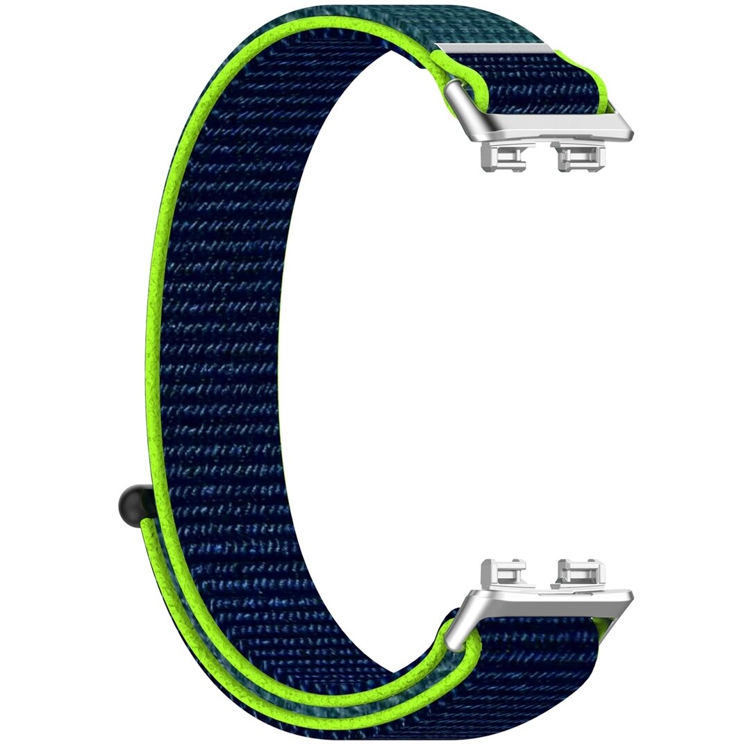Sport loop nylon bandje - Donkerblauw met groen - Huawei Band 10 / 9 / 8