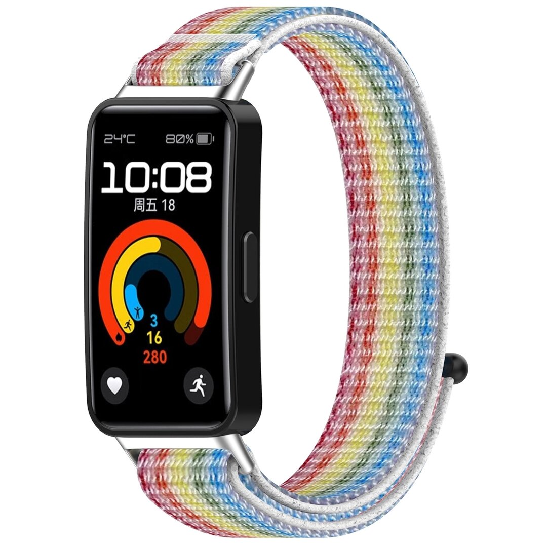 Sport loop nylon bandje - Multicolor regenboog - Huawei Band 10 / 9 / 8