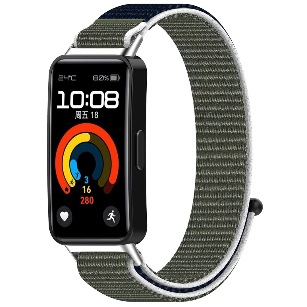 Sport loop nylon bandje - Blauw / groen - Huawei Band 10 / 9 / 8