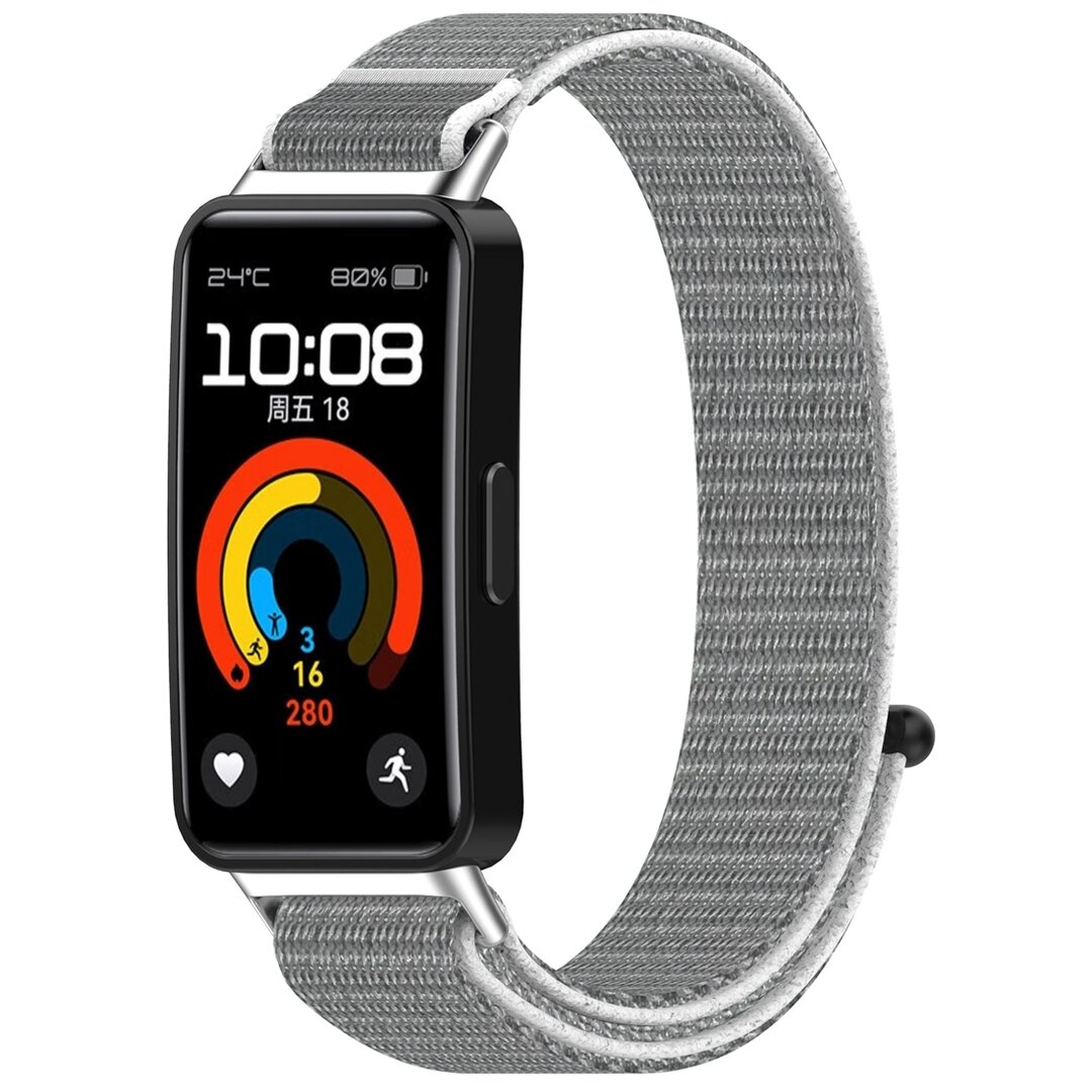Sport loop nylon bandje - Lichtgrijs - Huawei Band 10 / 9 / 8