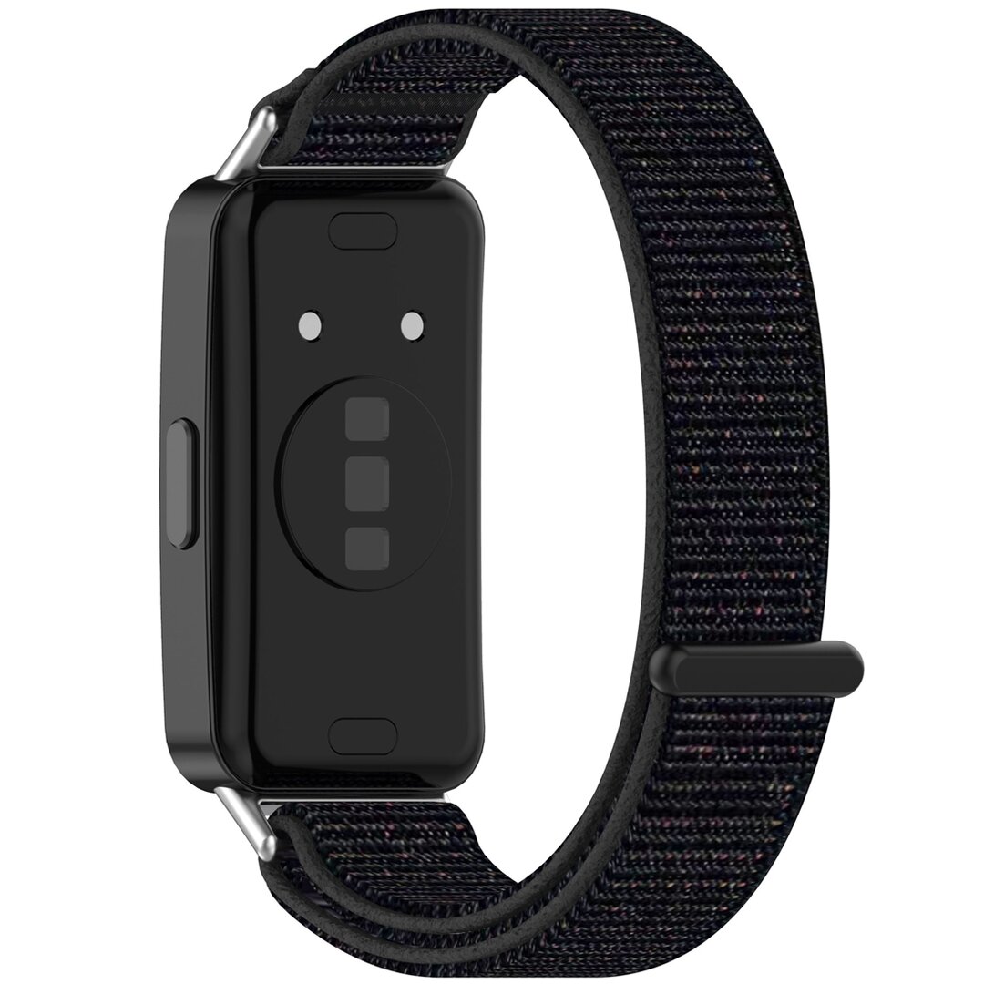 Sport loop nylon bandje - Zwart gem&ecirc;leerd - Huawei Band 10 / 9 / 8