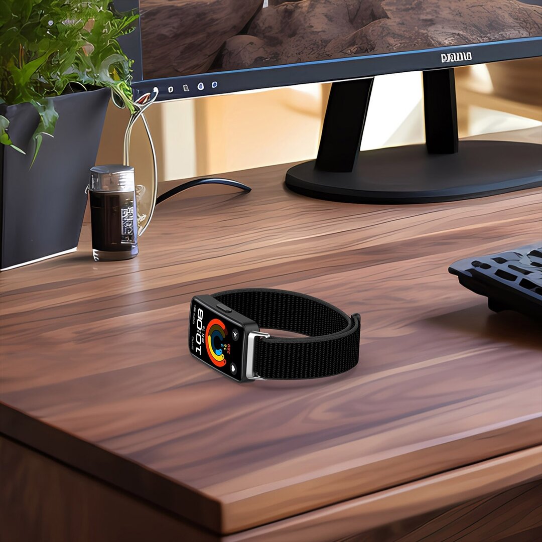 Sport loop nylon bandje - Zwart gem&ecirc;leerd - Huawei Band 10 / 9 / 8