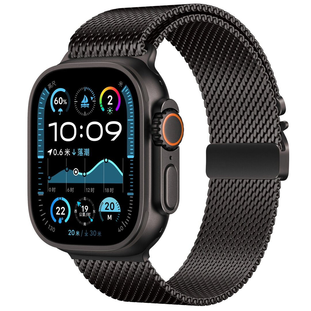 Milanese loop band met klik-sluiting - Zwart - Geschikt voor Apple Watch 44mm / 45mm / 46mm / 49mm
