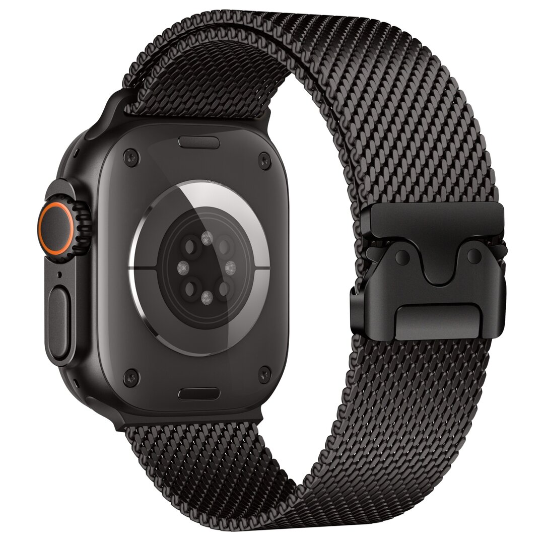 Milanese loop band met klik-sluiting - Zwart - Geschikt voor Apple Watch 44mm / 45mm / 46mm / 49mm