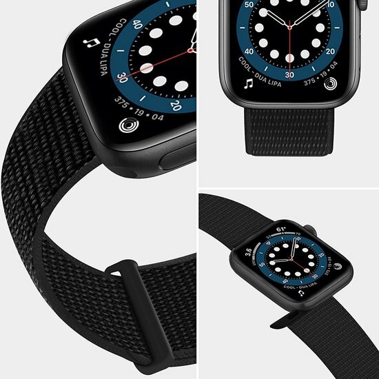 Nylon sport loop band - Zwart - Extra sterke klittenbandsluiting - Geschikt voor Apple Watch 44mm / 45mm&nbsp;/ 46mm / 49mm
