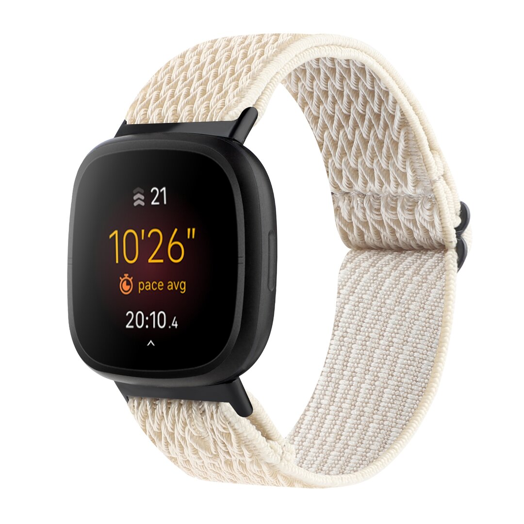 Fitbit Versa 3/4 &amp; Sense 1/2 Nylon loop bandje - Beige