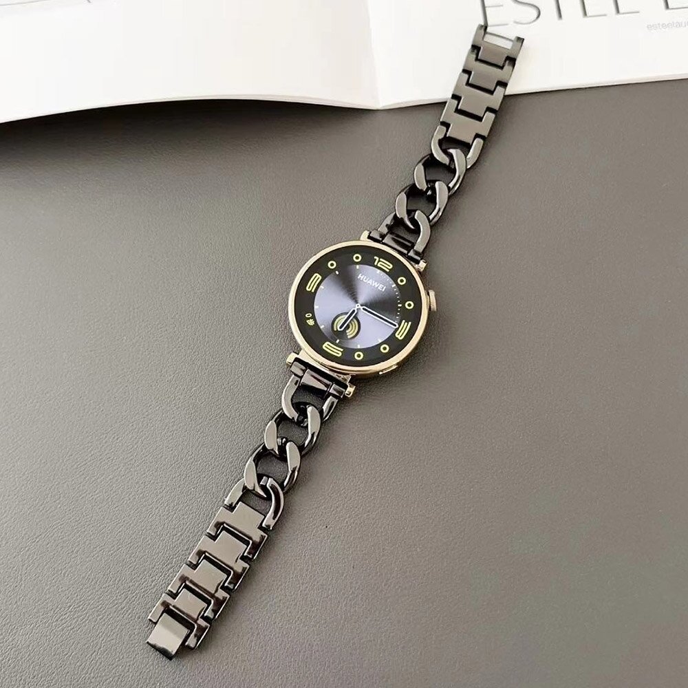 Huawei Watch GT 4 / GT 5 (41mm) &amp; GT 5 Pro (42mm) - Metalen ketting band - Zwart