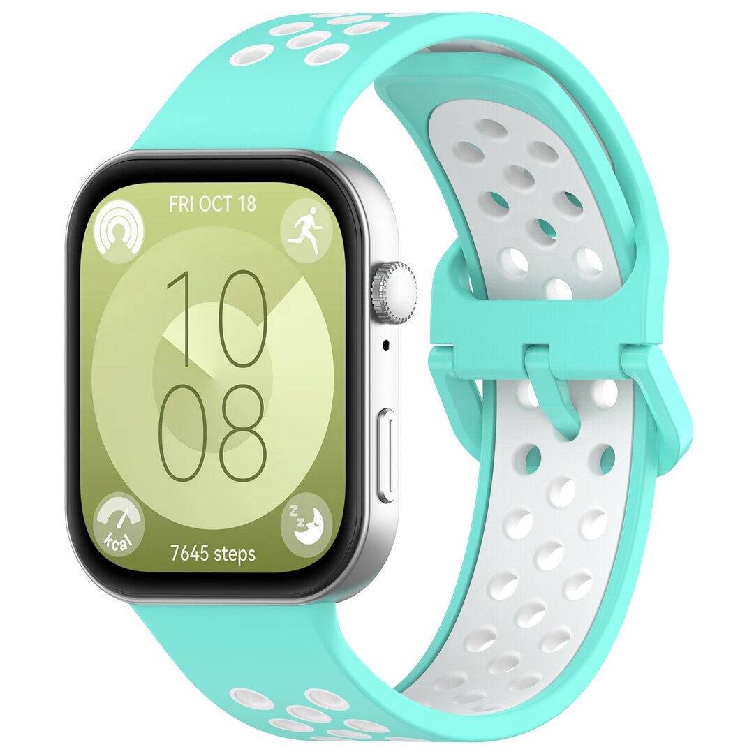 Tweekleurige siliconen band - Turquoise met wit - Huawei Watch Fit 3 / Fit 4