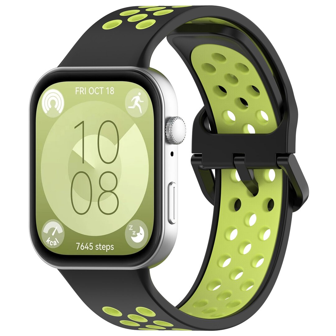 Tweekleurige siliconen band - Zwart met groen - Huawei Watch Fit 3 / Fit 4