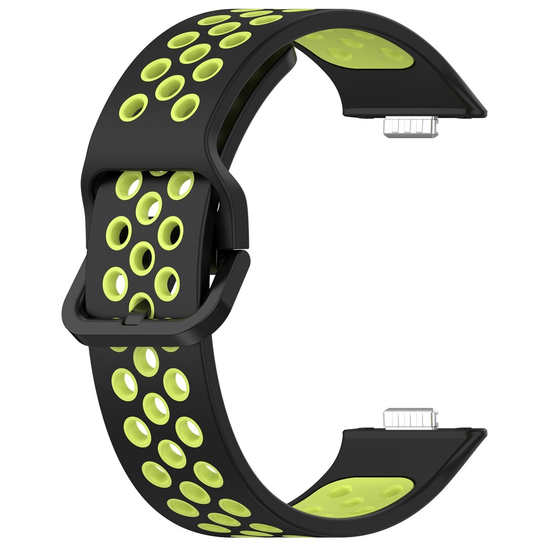 Tweekleurige siliconen band - Zwart met groen - Huawei Watch Fit 3 / Fit 4