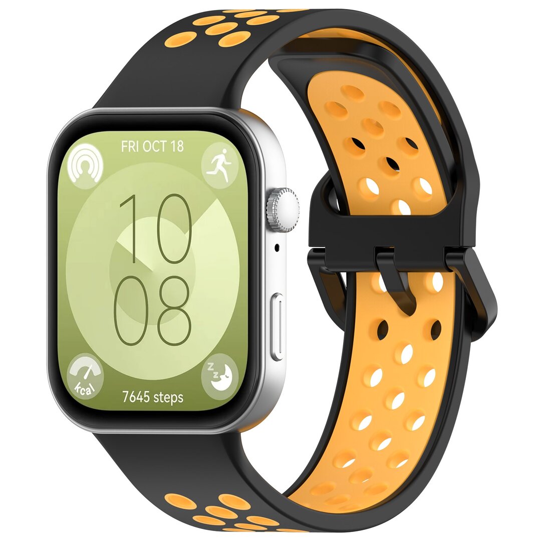 Tweekleurige siliconen band - Zwart met oranje - Huawei Watch Fit 3 / Fit 4