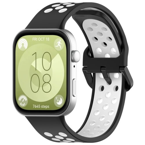 Tweekleurige siliconen band - Zwart met wit - Huawei Watch Fit 3 / Fit 4