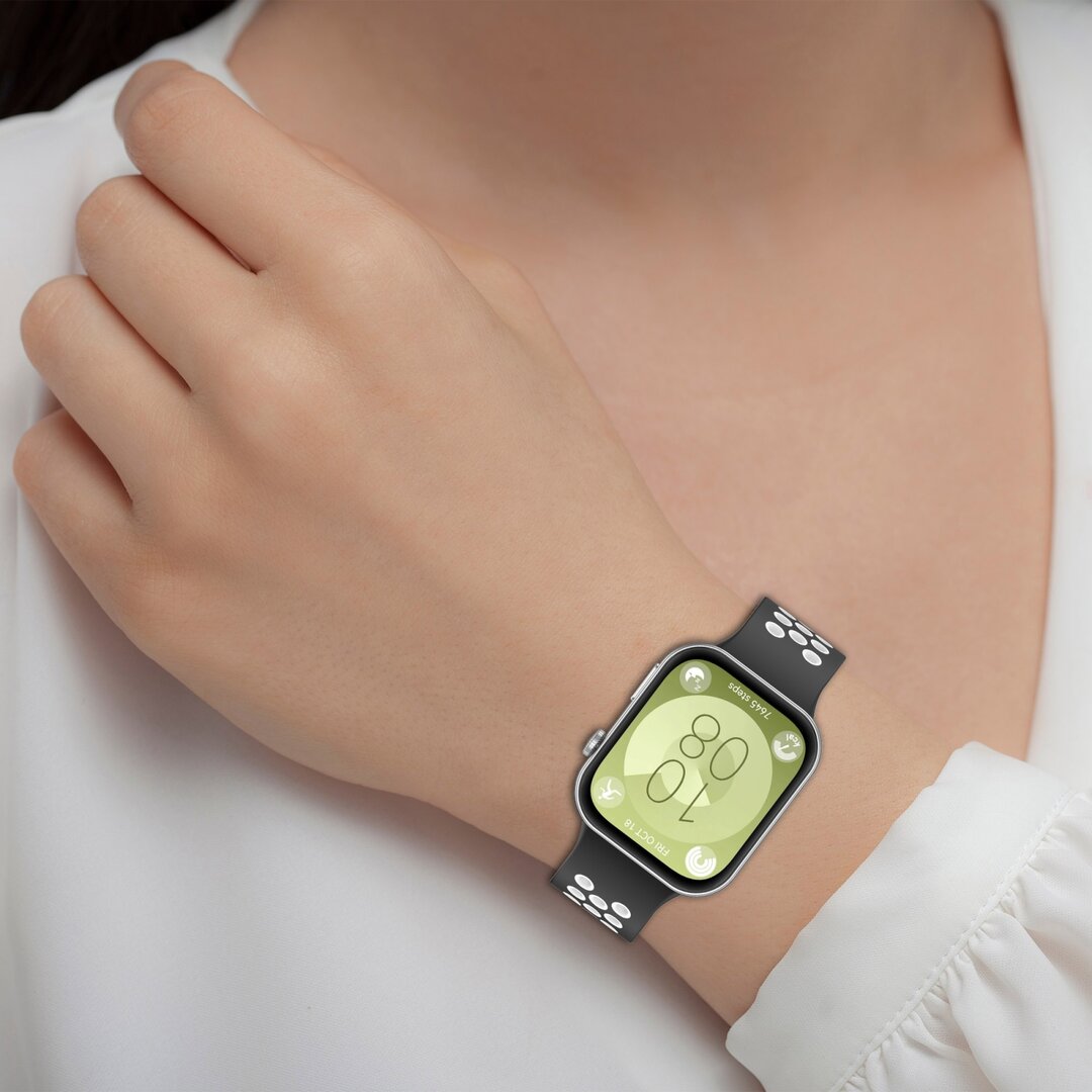 Tweekleurige siliconen band - Zwart met wit - Huawei Watch Fit 3 / Fit 4