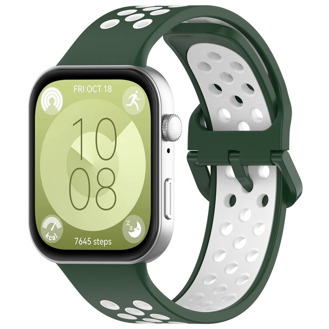Tweekleurige siliconen band - Groen met wit - Huawei Watch Fit 3 / Fit 4