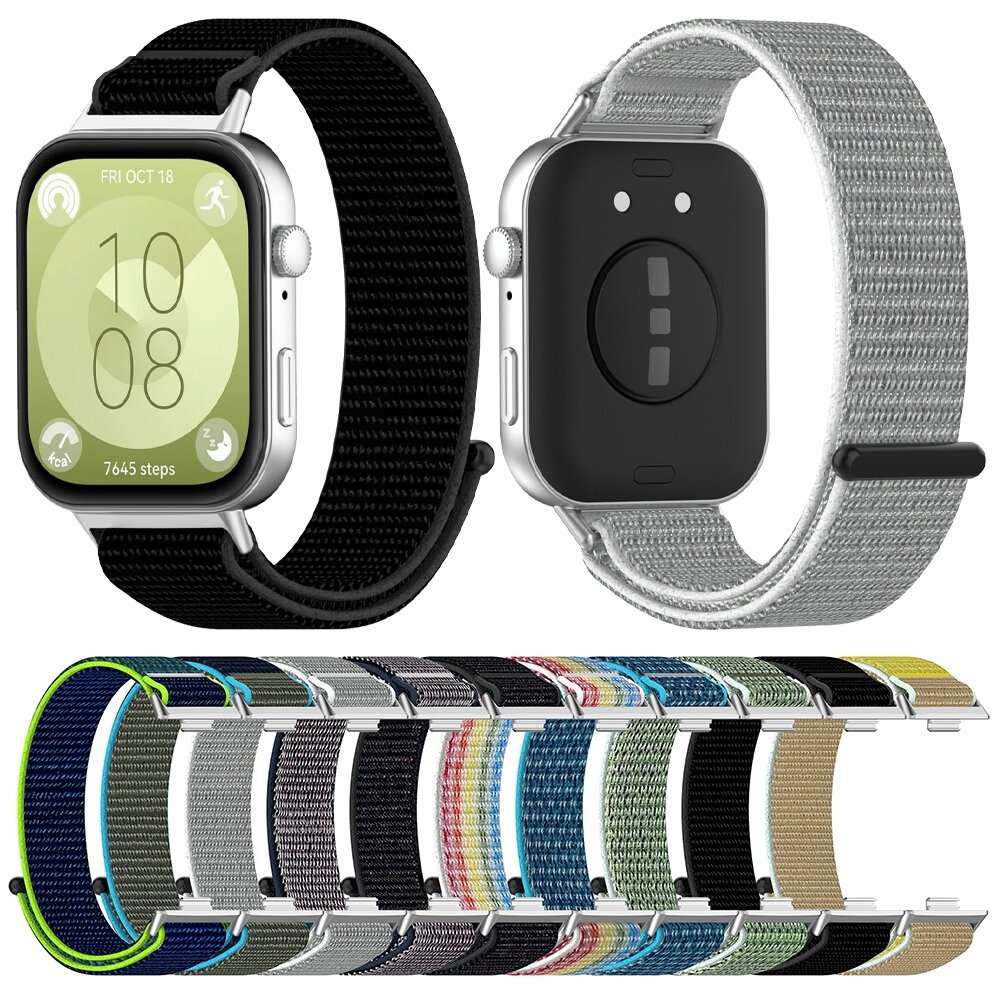 Sport loop nylon bandje - Blauw met groen - Huawei Watch Fit 3 / Fit 4