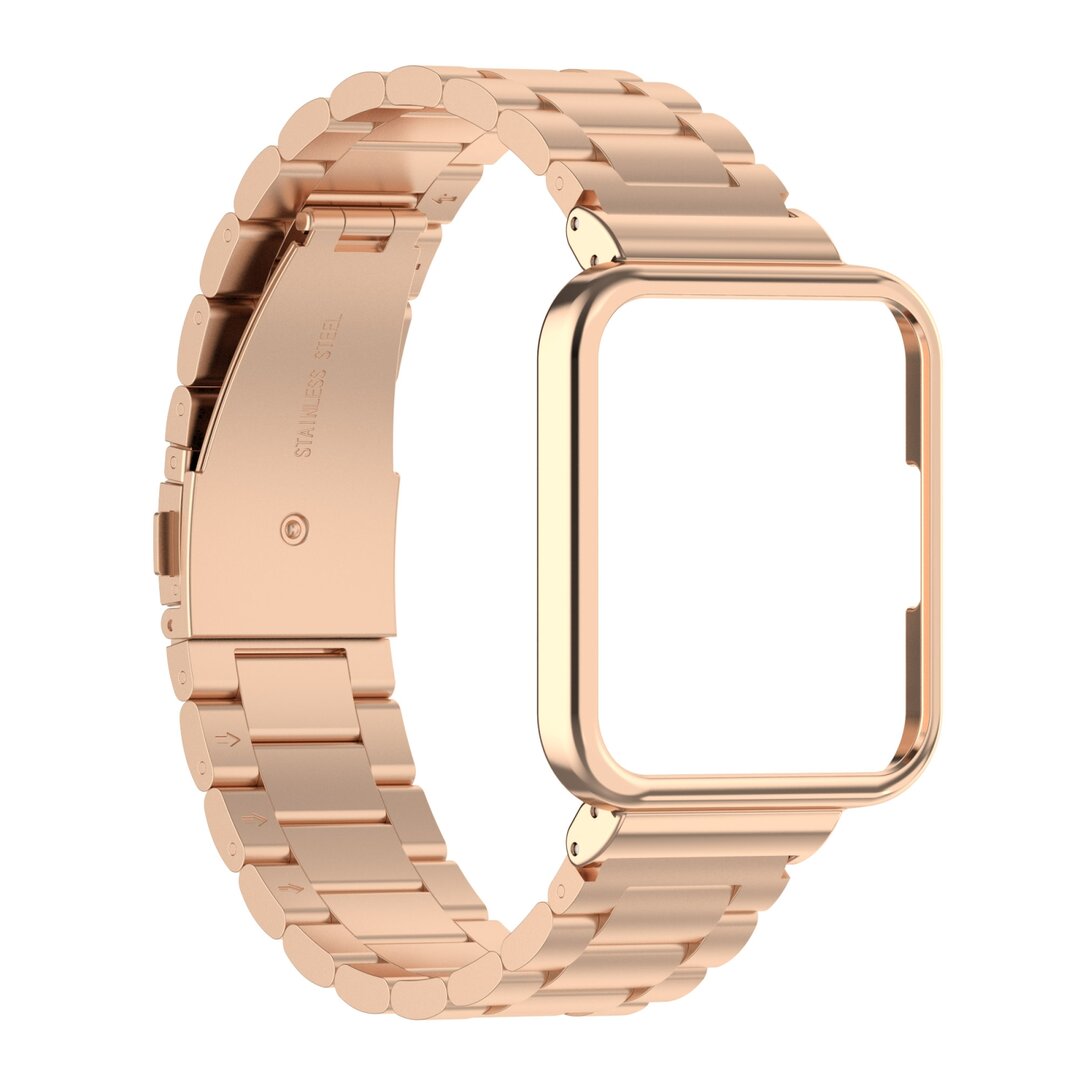 Stalen schakelband met case - Ros&eacute; goud - Xiaomi Redmi Watch 2 (Lite)