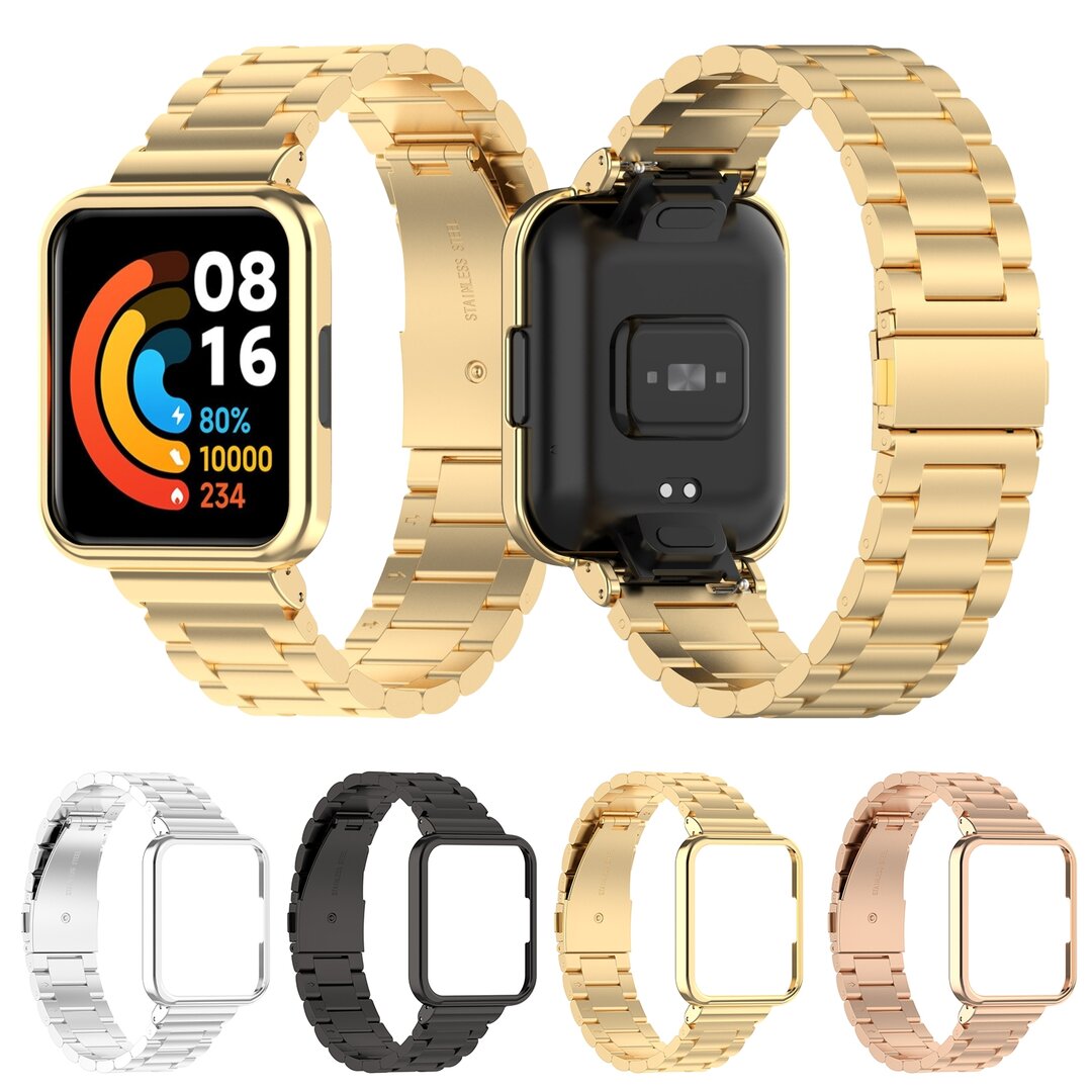 Stalen schakelband met case - Goud - Xiaomi Redmi Watch 2 (Lite)