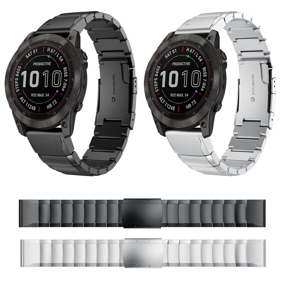 Stainless steel schakelband - Zwart - Garmin Fenix 7X / 6X / 5X