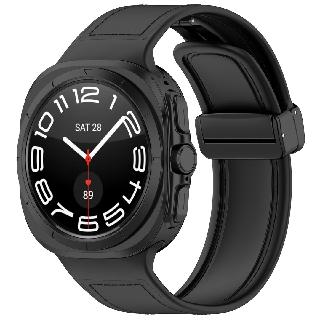 Hybrid leer + siliconen band - Zwart - Samsung Galaxy Watch Ultra 47mm