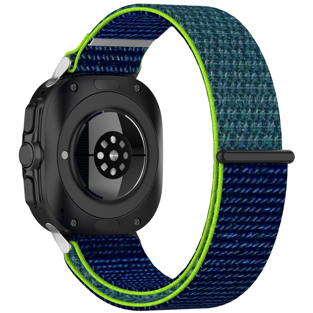 Nylon Sport loop bandje - Blauw met lime groen - Samsung Galaxy Watch Ultra 47mm