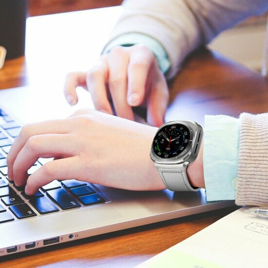 Classic leren band - Grijs - Samsung Galaxy Watch 8 Classic - 46mm