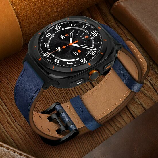 Leren band met twin gesp - Donkerblauw - Samsung Galaxy Watch 8 Classic - 46mm