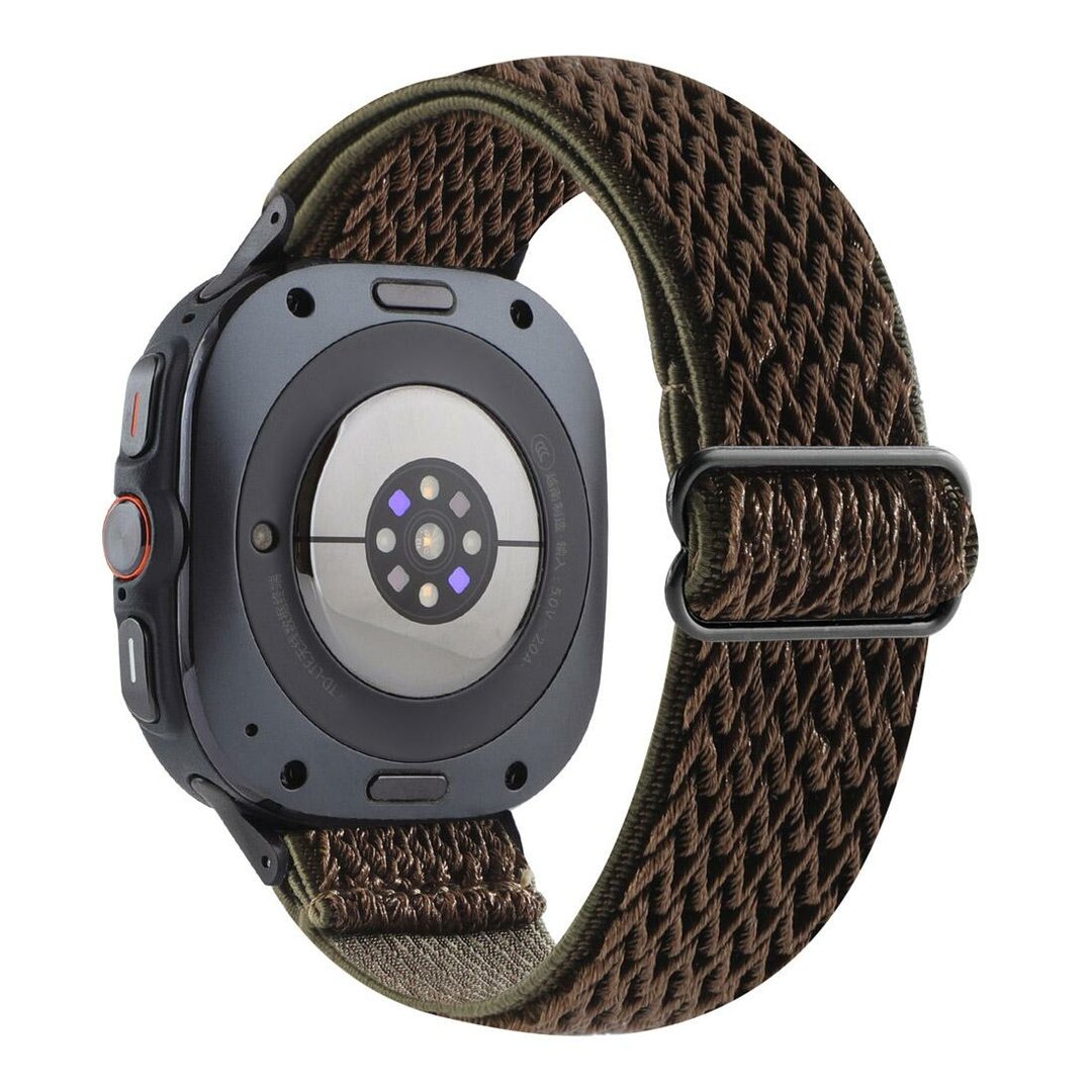 Elastische solo loop nylon bandje - Bruin met donkergroen - Samsung Galaxy Watch 8 - 40mm / 44mm