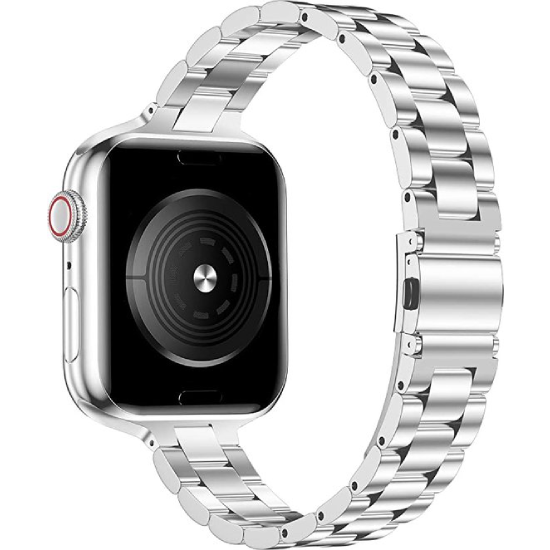 Stalen slim fit schakelband - Zilver - Geschikt voor Apple watch 44mm / 45mm&nbsp;/ 46mm / 49mm