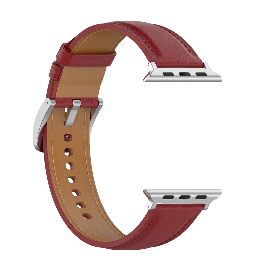 Luxe leren bandje - Bordeaux - Geschikt voor Apple Watch 44mm / 45mm / 46mm / 49mm