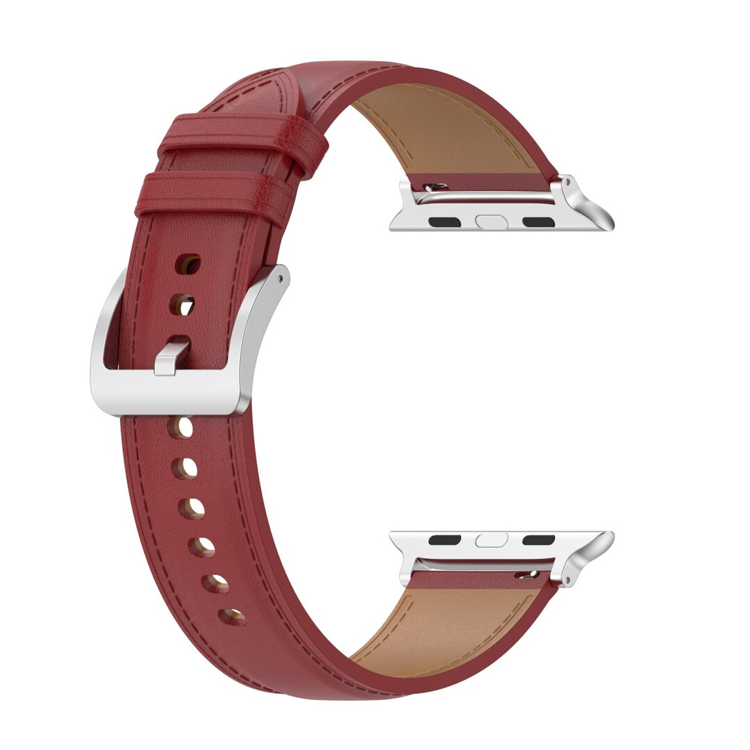 Luxe leren bandje - Bordeaux - Geschikt voor Apple Watch 44mm / 45mm / 46mm / 49mm