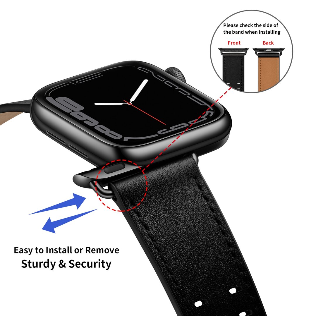 Leren band met twin gesp - Zwart met zwarte gesp - Geschikt voor Apple Watch 44mm / 45mm / 46mm / 49mm