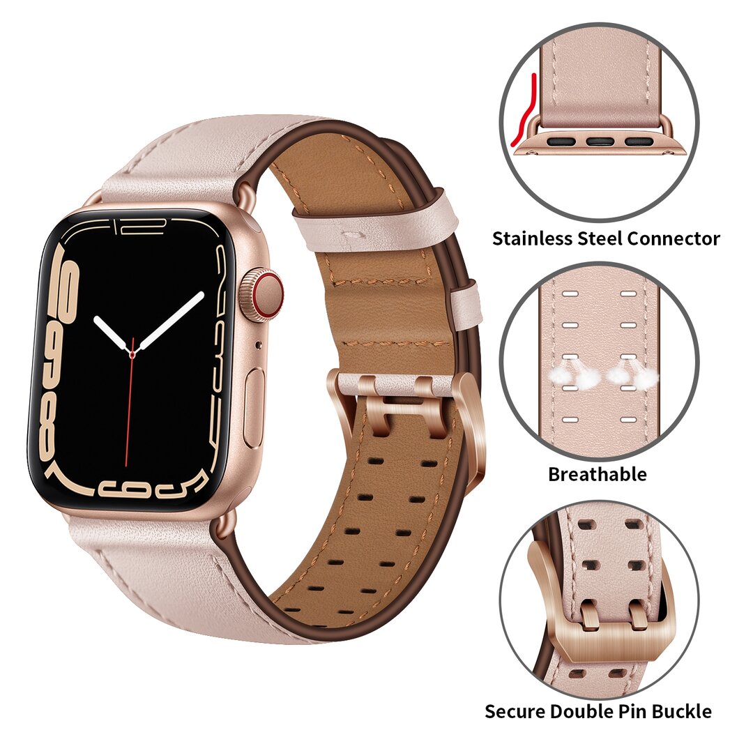 Leren band met twin gesp - Roze - Geschikt voor Apple Watch 44mm / 45mm / 46mm / 49mm