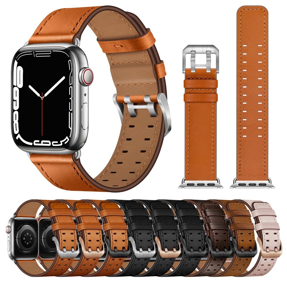 Leren band met twin gesp - Roze - Geschikt voor Apple Watch 44mm / 45mm / 46mm / 49mm