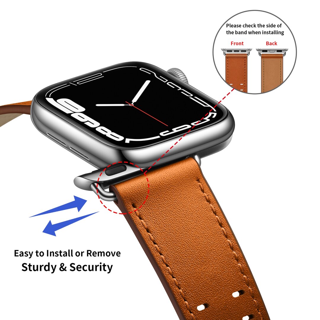Leren band met twin gesp - Lichtbruin met zilveren gesp - Geschikt voor Apple Watch 38mm / 40mm / 41mm / 42mm