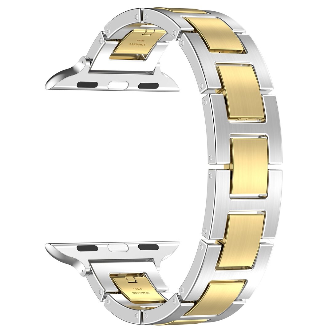 Slim Stainless steel quick-release band (small) - Zilver met goud - Geschikt voor Apple watch 44mm / 45mm&nbsp;/ 46mm / 49mm