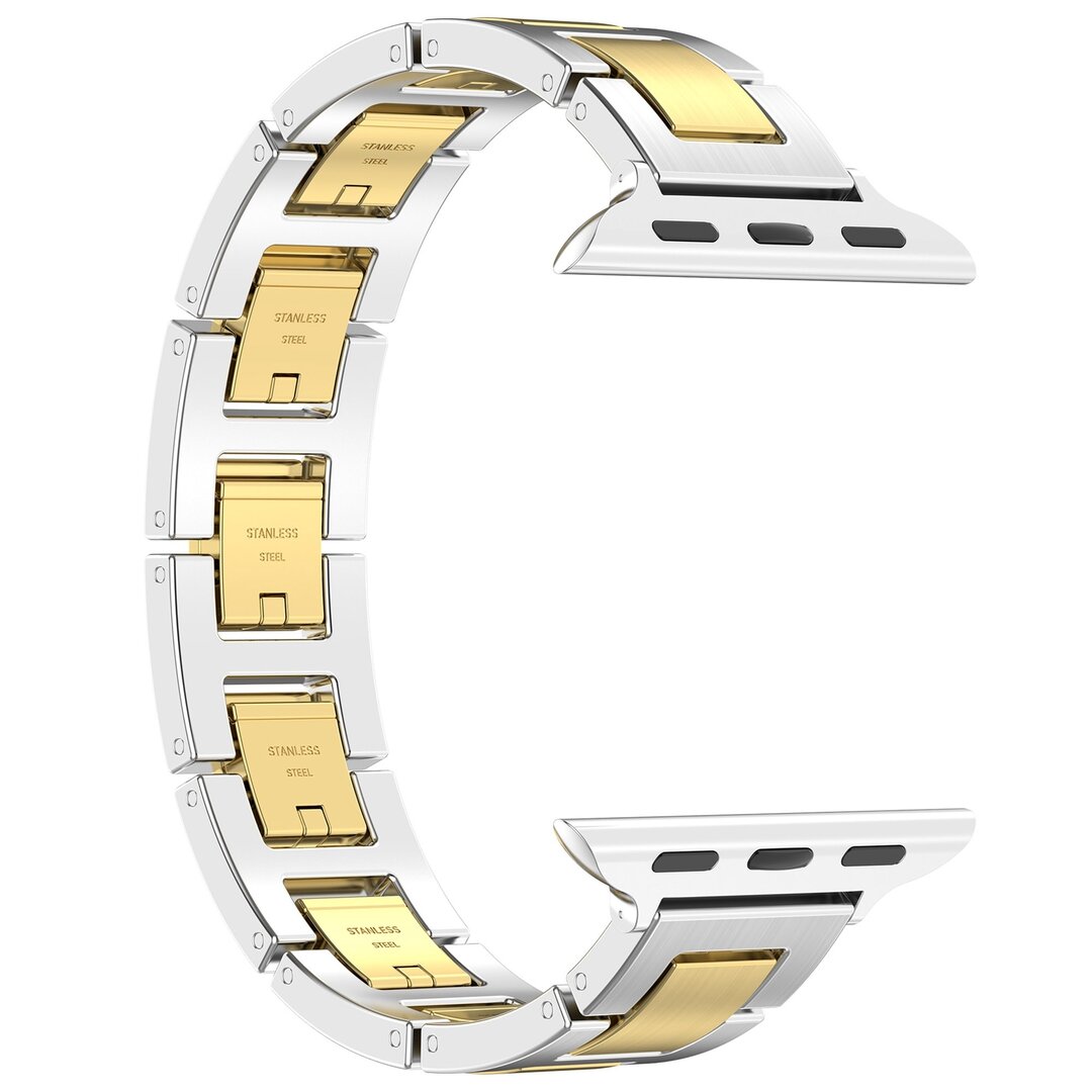 Slim Stainless steel quick-release band (small) - Zilver met goud - Geschikt voor Apple watch 38mm / 40mm / 41mm / 42mm